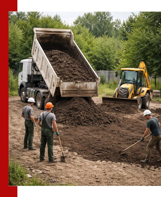 Доставка и укладка грунта для выравнивания участка в Азнакаеве