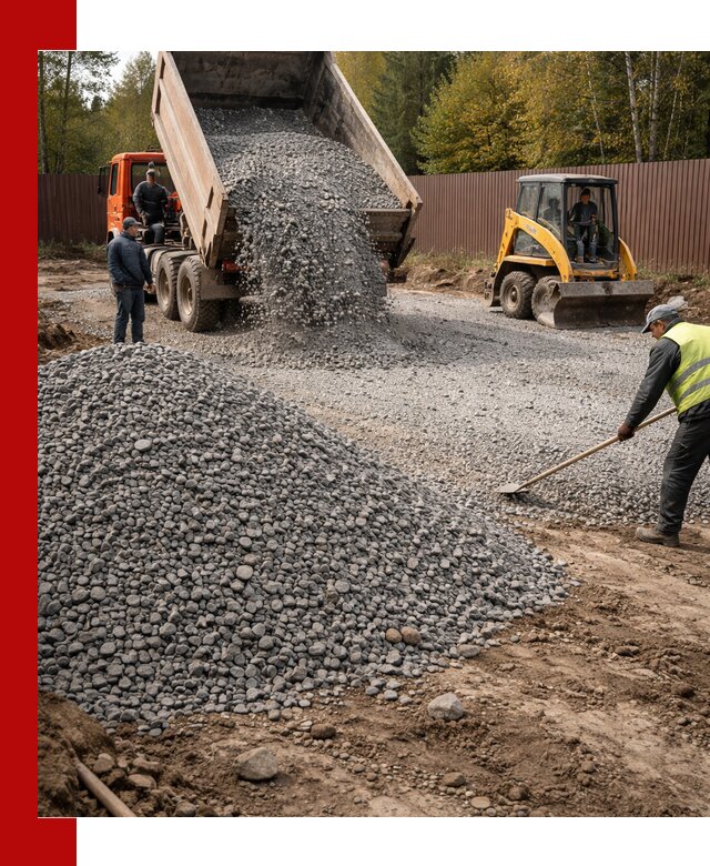 Отсыпка участка щебнем с доставкой и уплотнением в Азнакаеве